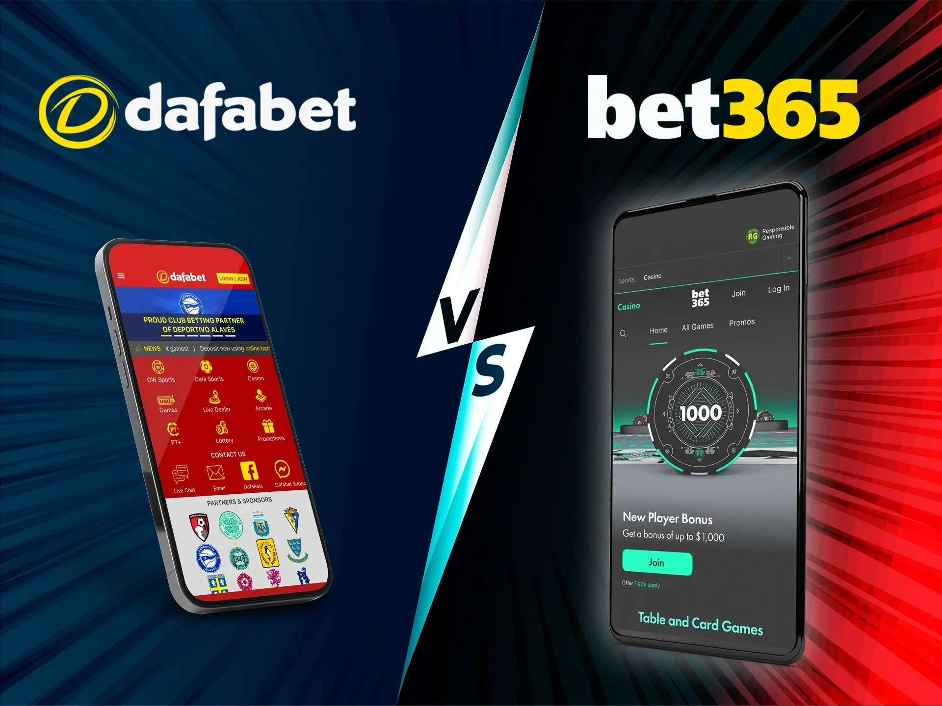 Try out the convenience of the Dafabet and Bet365 mobile app.