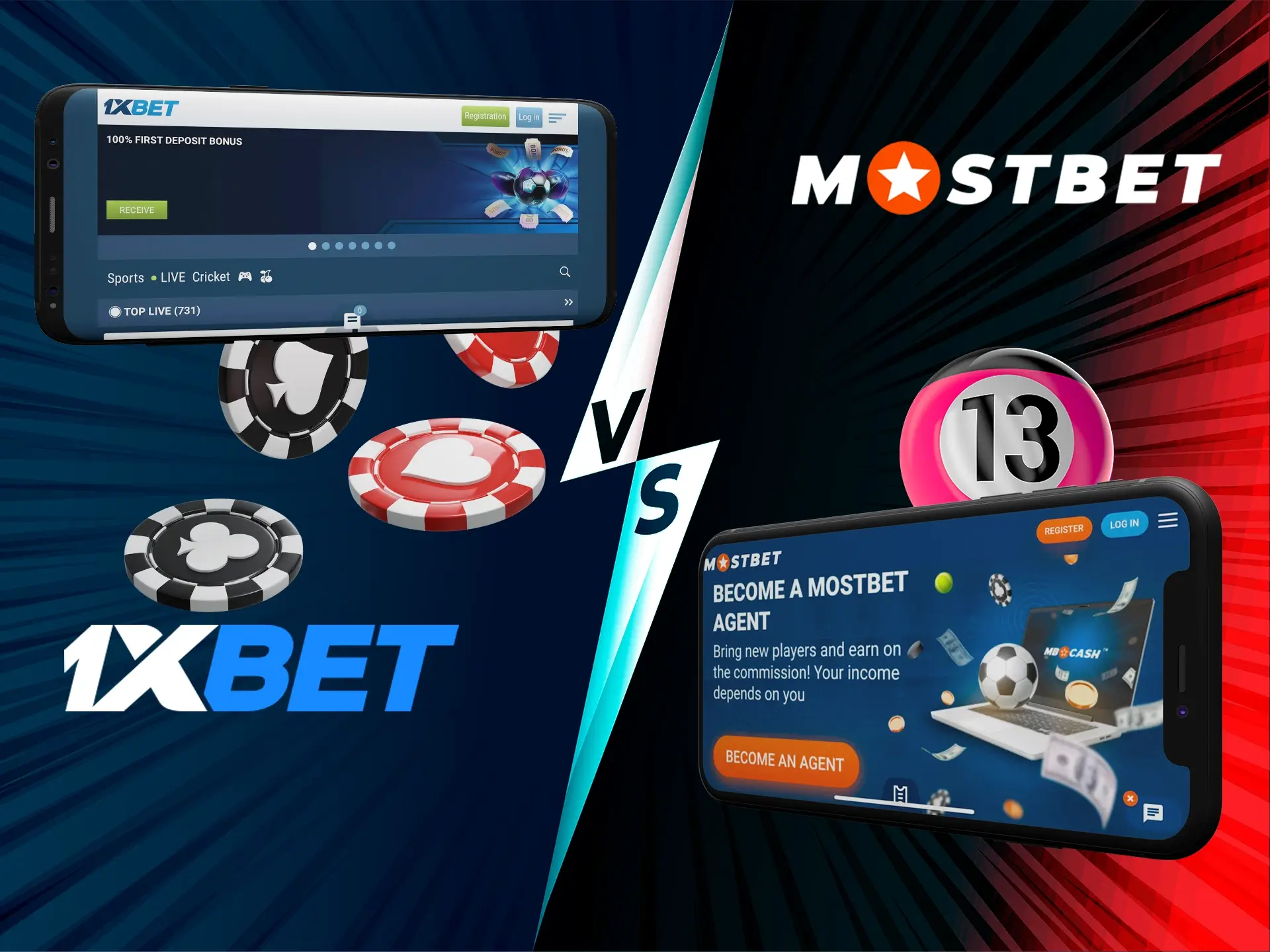 Choose the right mobile app from Mostbet or 1xbet.