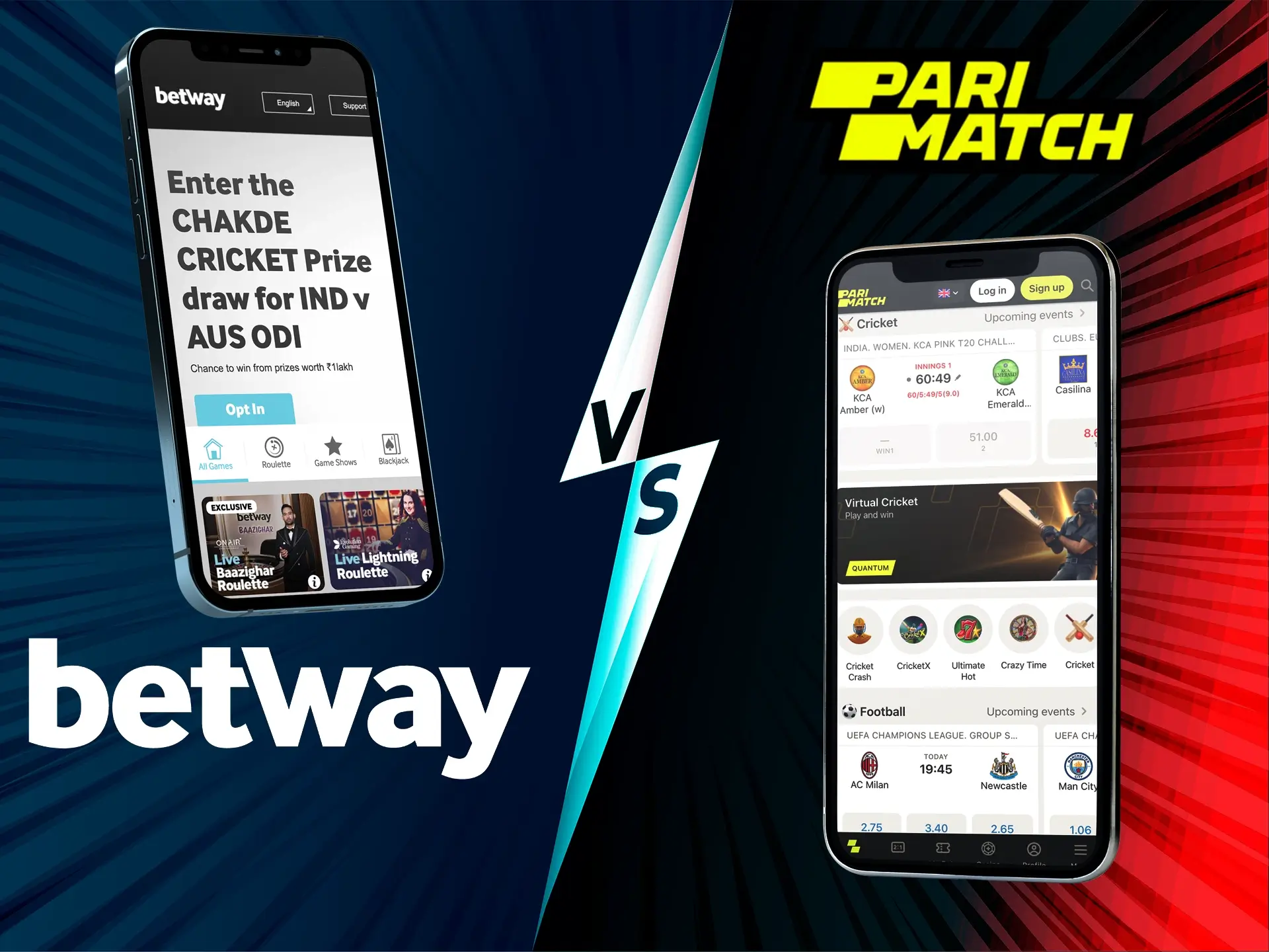 Two great mobile apps from Betway and Parimatch, take your pick.