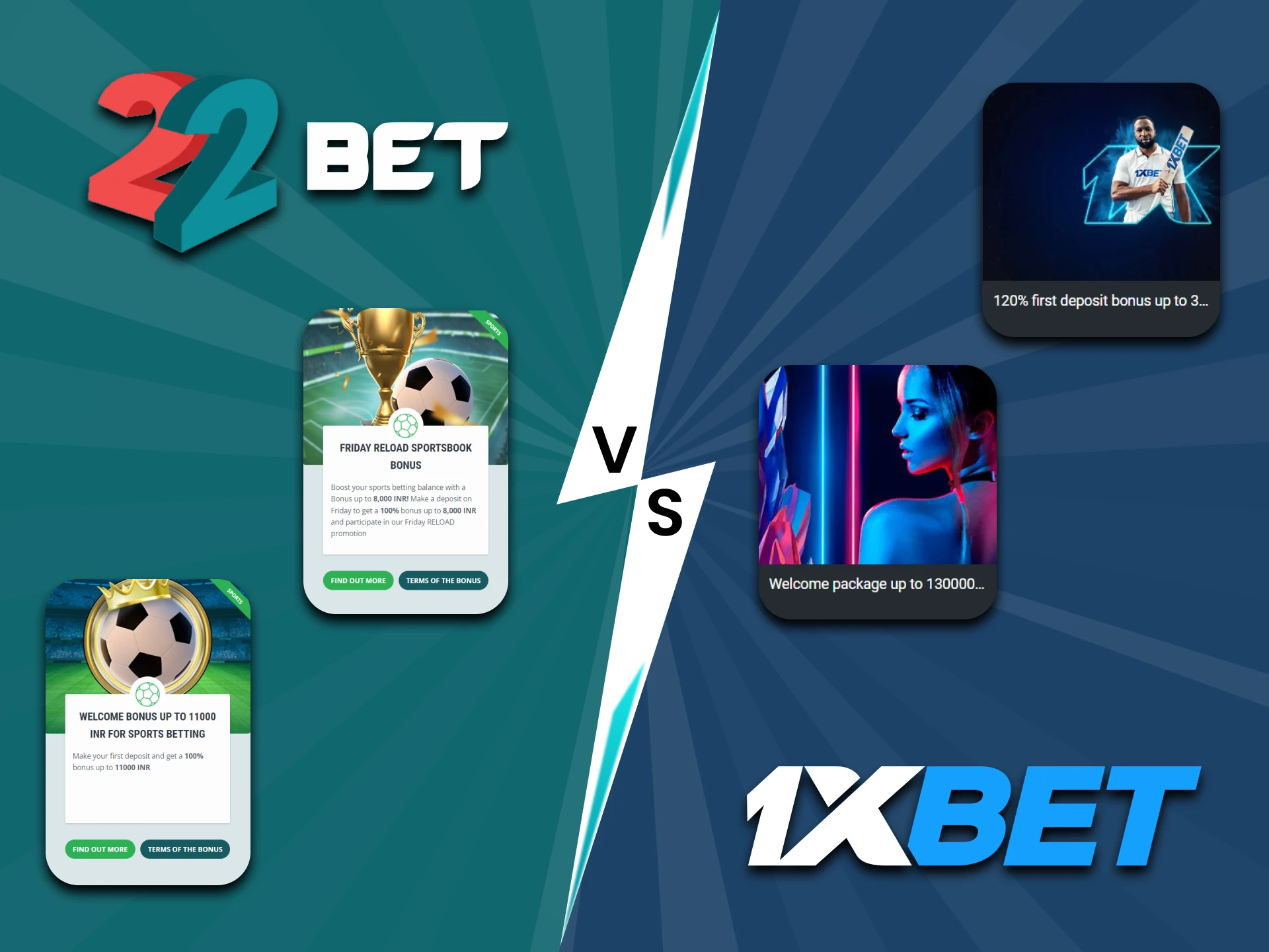 Find out about the differences in bonuses between 22bet and 1xbet.