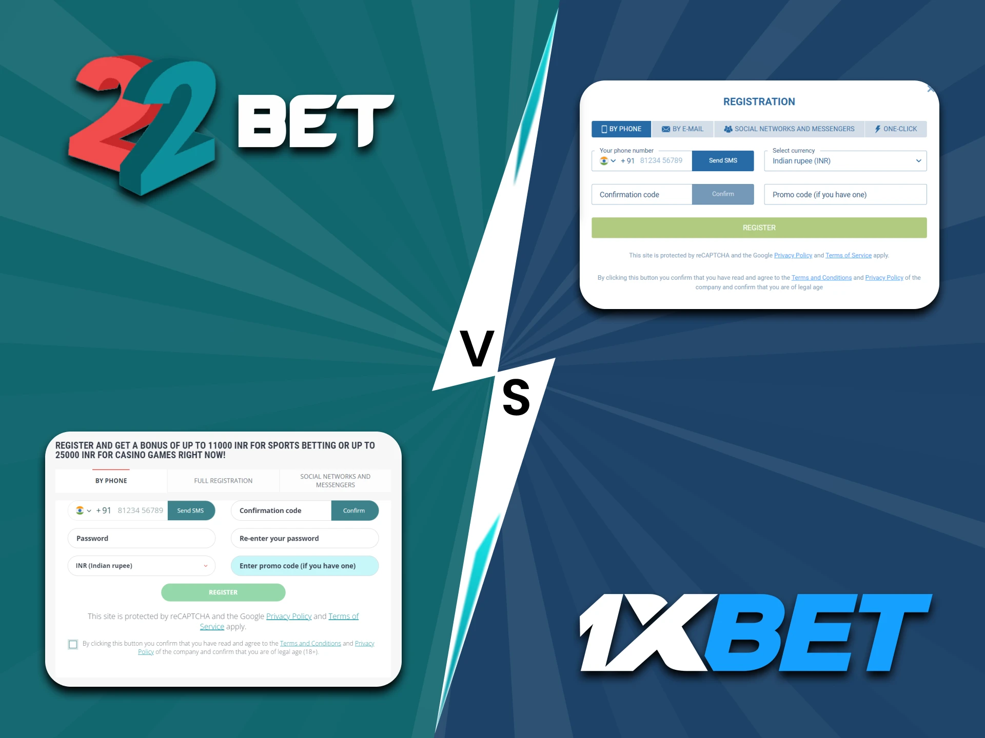 We will talk about the differences in the registration process between 22bet and 1xbet.
