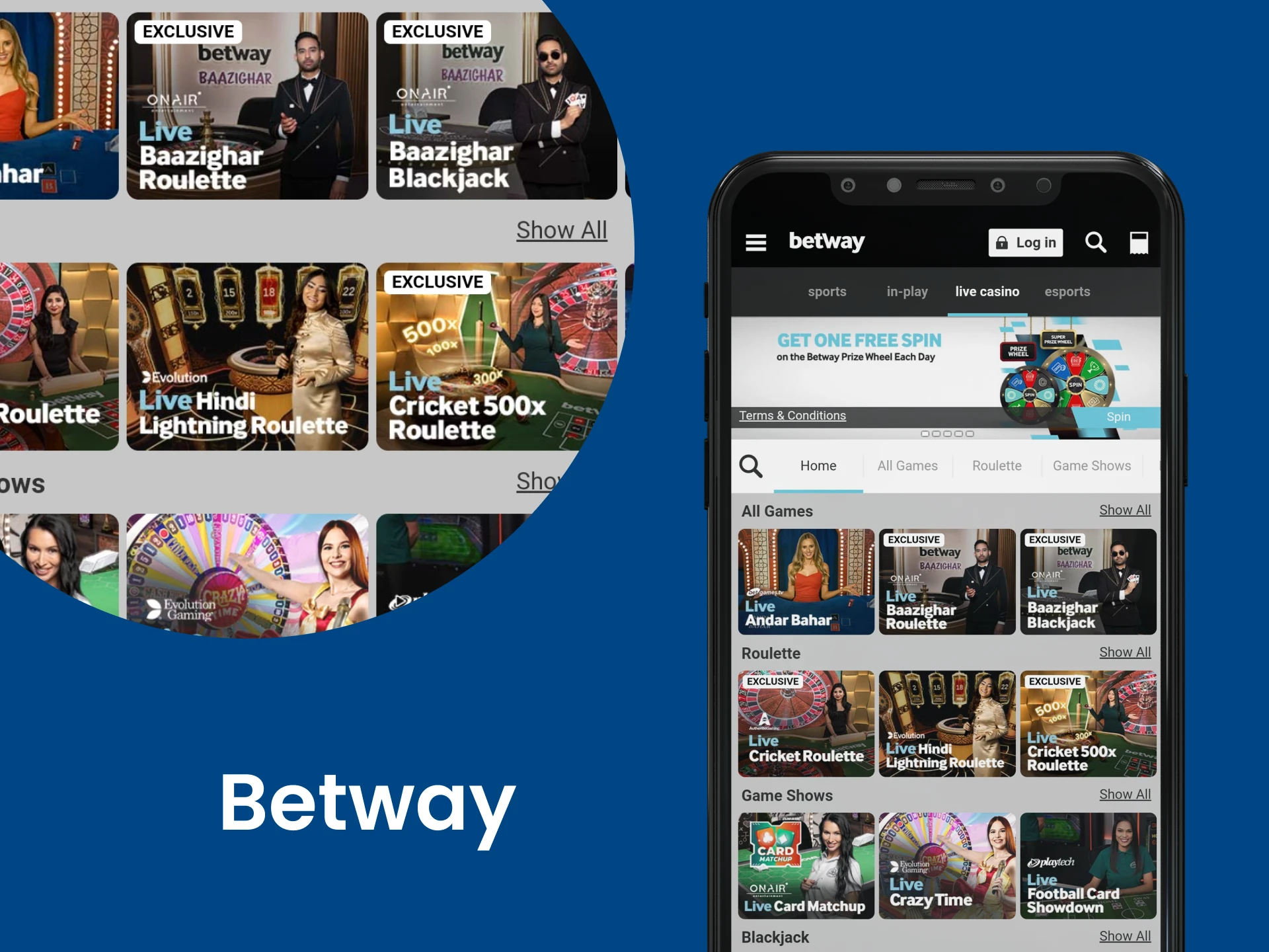 Download the Betway app for casino games.