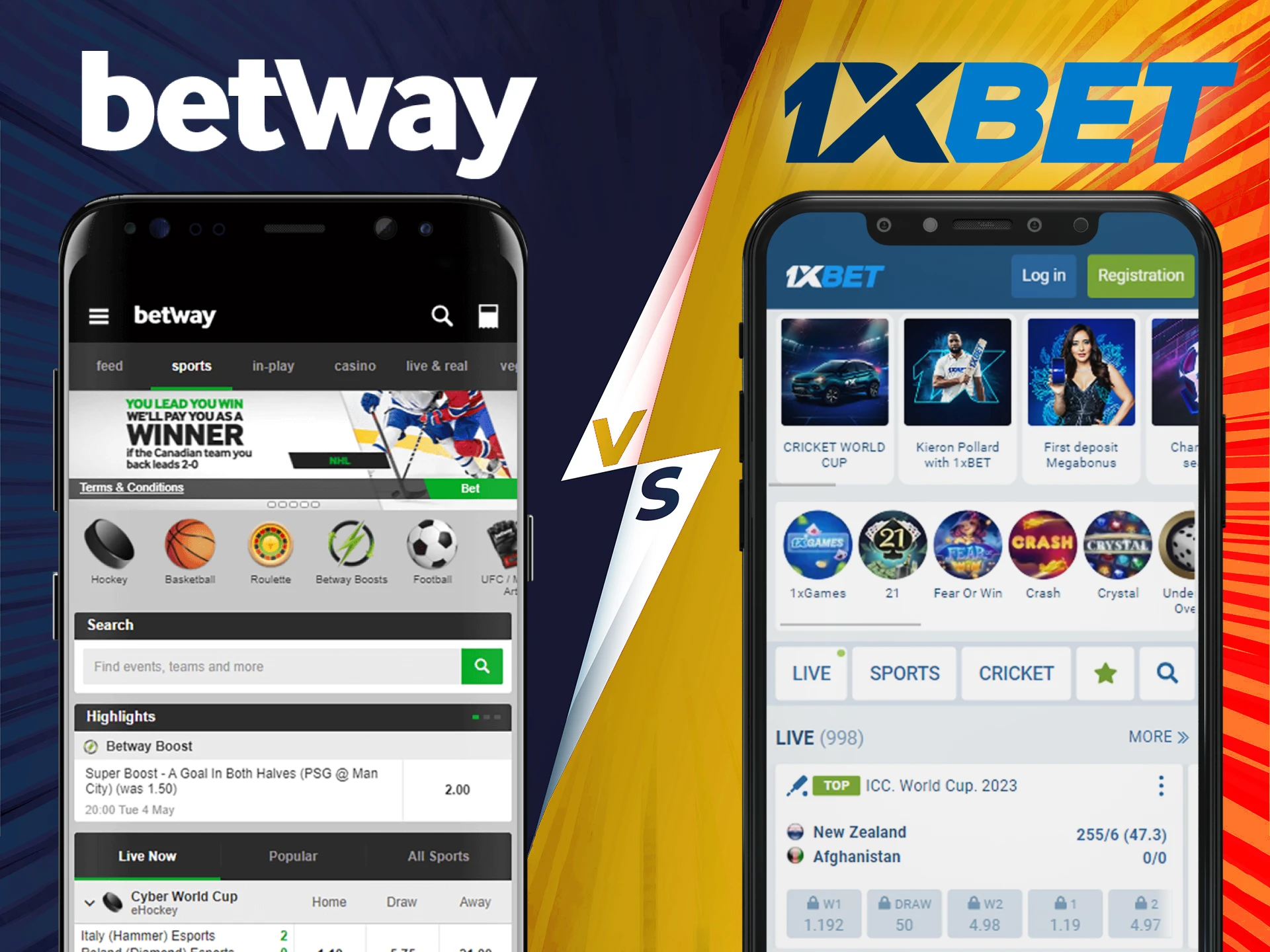 Compare Betway and 1xbet apps and choose the best one for you.