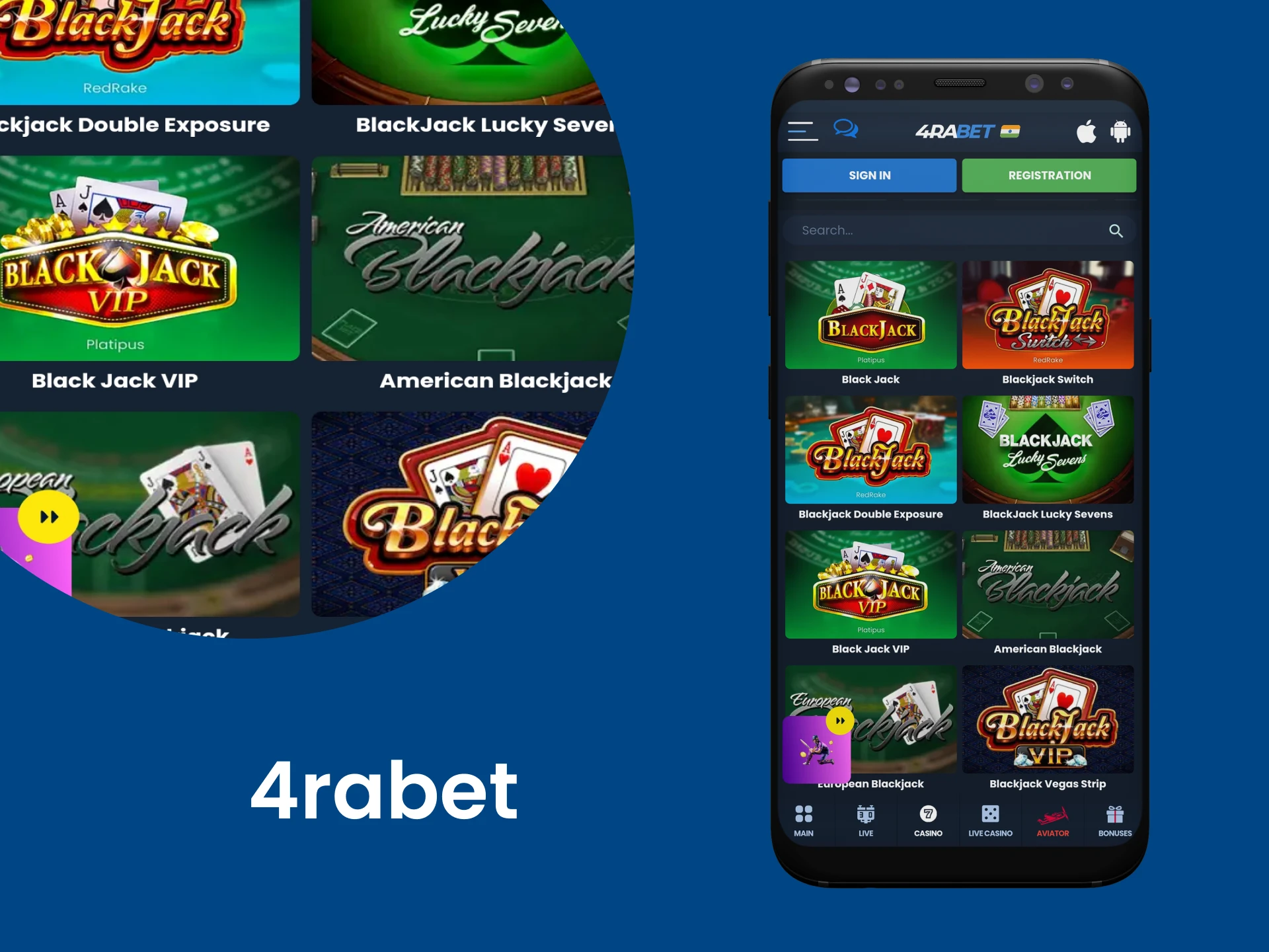 Play BlackJack on your smartphone using the 4rabet app.