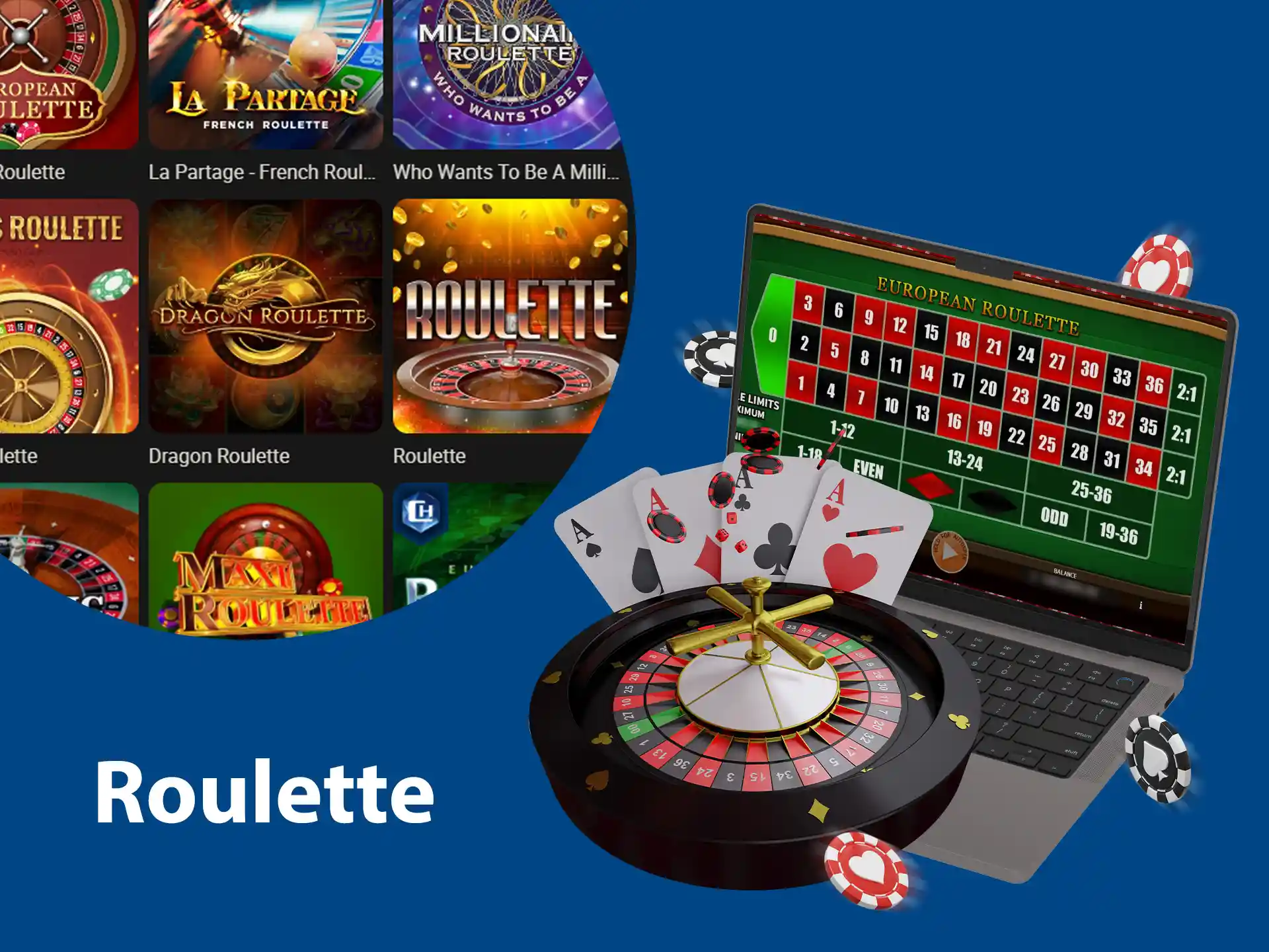 Play French, American, European and other roulette games online at casinos.
