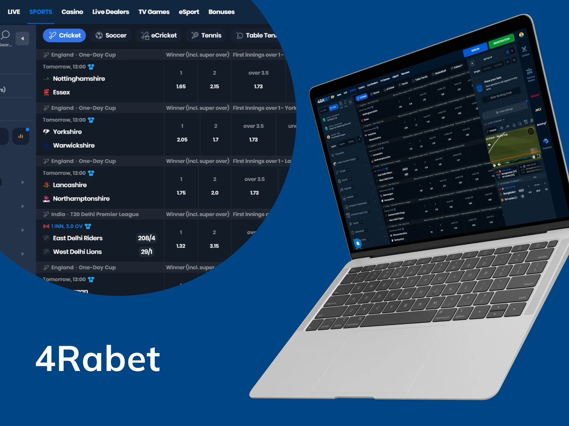 Head over to 4rabet to bet on cricket.