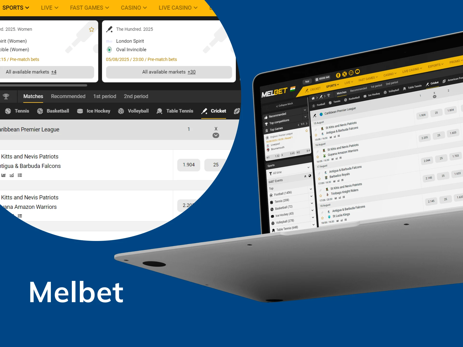 Melbet has various cricket markets and events for India.