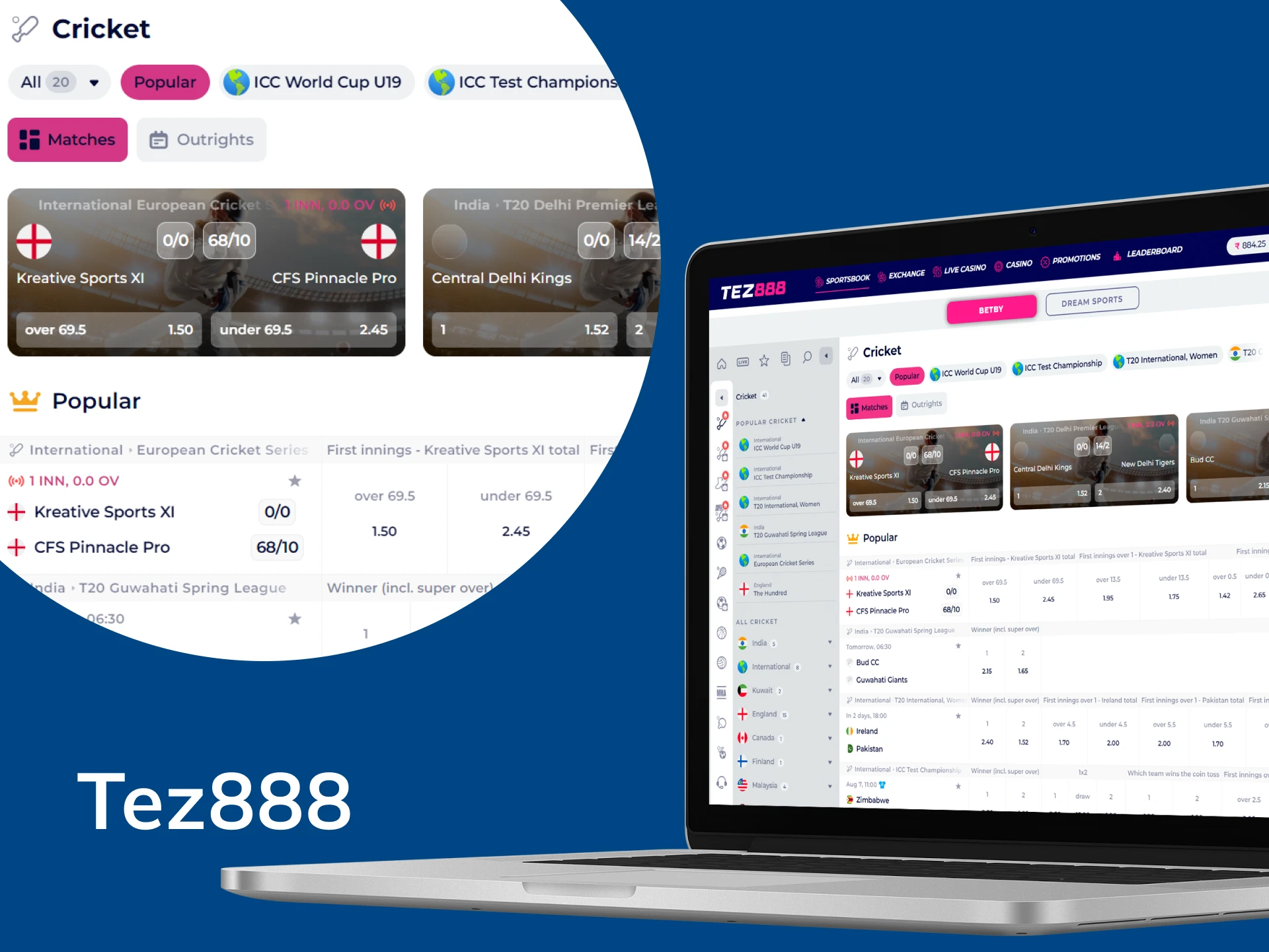 Try betting on cricket at Tez888.